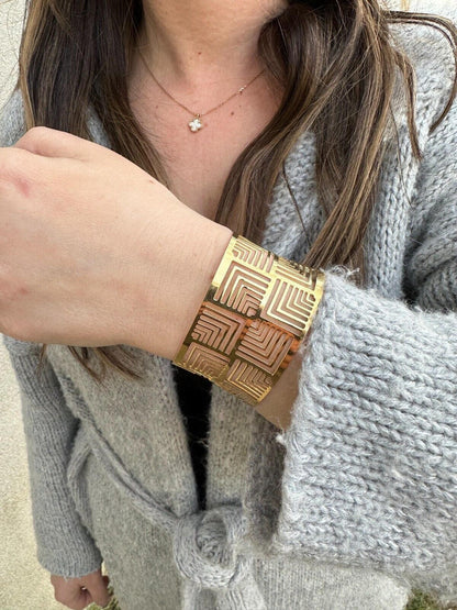 HarlemBling Italy Plain Solid 14k Gold Plated Real 925 Silver 1.5" BIG Cuff Bangle Bracelet