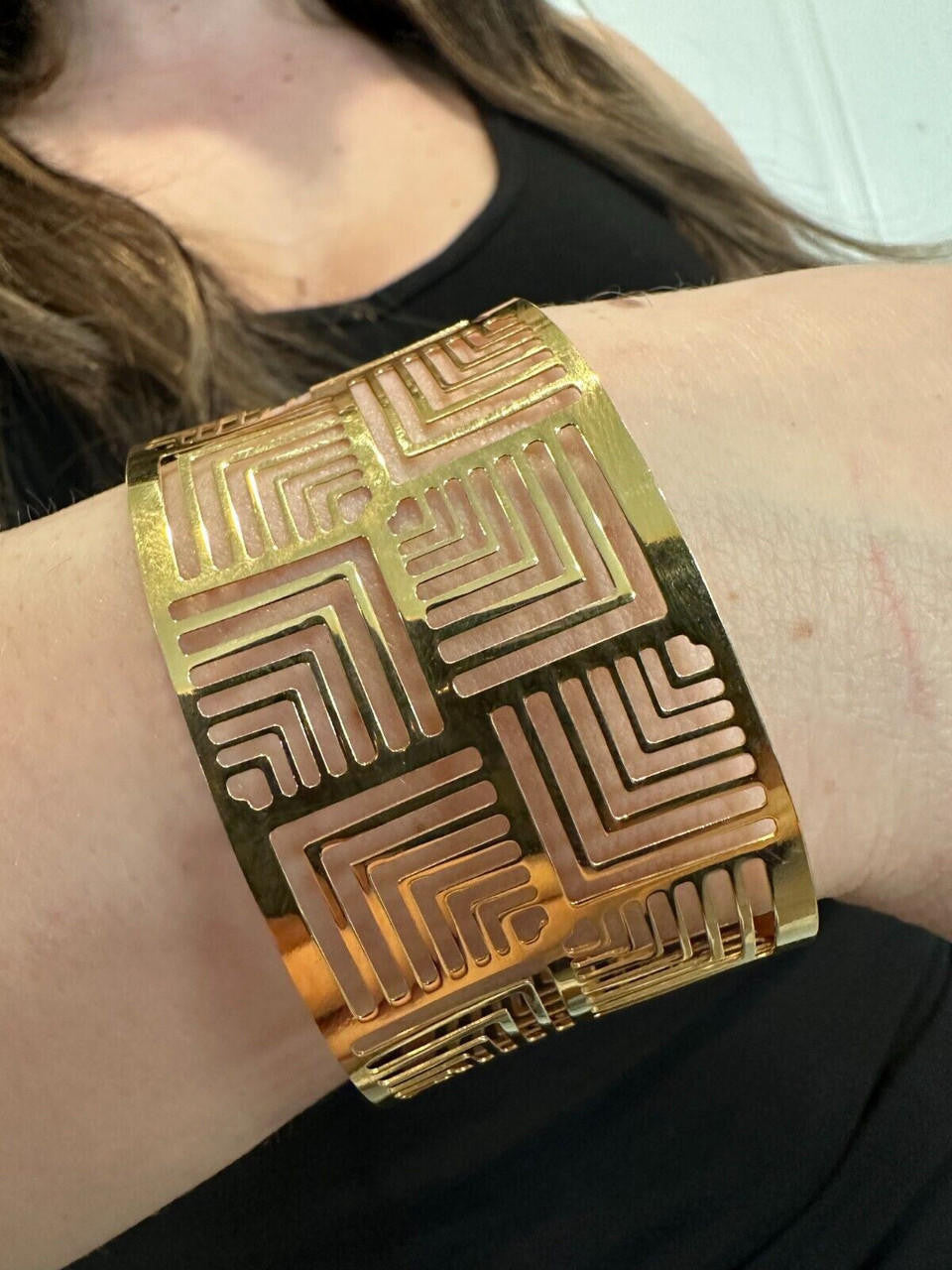 HarlemBling Italy Plain Solid 14k Gold Plated Real 925 Silver 1.5" BIG Cuff Bangle Bracelet