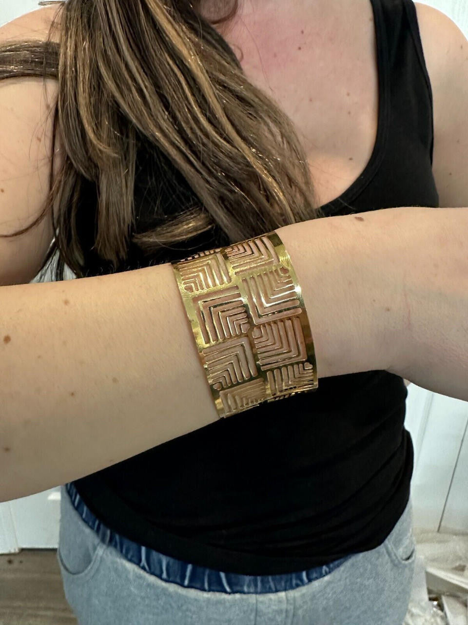 HarlemBling Italy Plain Solid 14k Gold Plated Real 925 Silver 1.5" BIG Cuff Bangle Bracelet