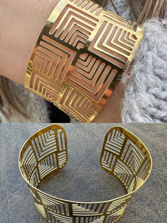 HarlemBling Italy Plain Solid 14k Gold Plated Real 925 Silver 1.5" BIG Cuff Bangle Bracelet