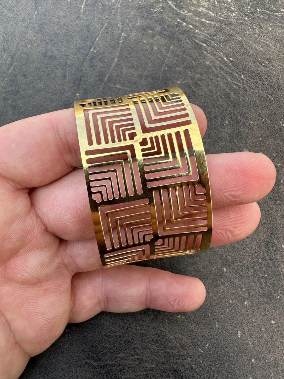 HarlemBling Italy Plain Solid 14k Gold Plated Real 925 Silver 1.5" BIG Cuff Bangle Bracelet