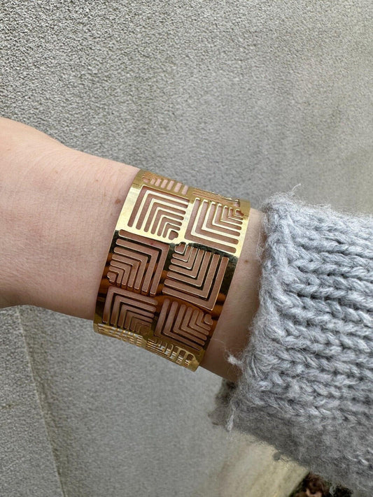 HarlemBling Italy Plain Solid 14k Gold Plated Real 925 Silver 1.5" BIG Cuff Bangle Bracelet