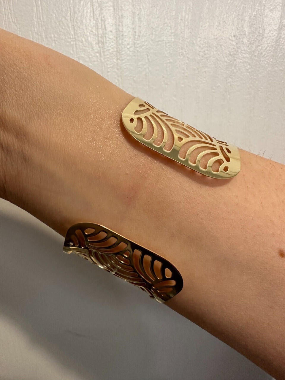 HarlemBling Italy Plain Solid 14k Gold Plated Real 925 Silver 1.5" Wide Cuff Bangle Bracelet