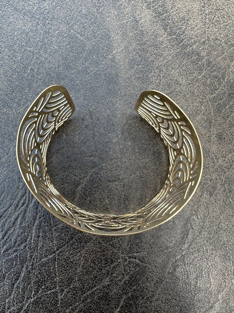 HarlemBling Italy Plain Solid 14k Gold Plated Real 925 Silver 1.5" Wide Cuff Bangle Bracelet