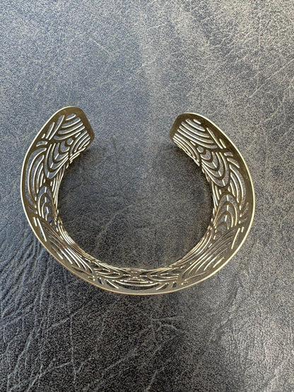 HarlemBling Italy Plain Solid 14k Gold Plated Real 925 Silver 1.5" Wide Cuff Bangle Bracelet