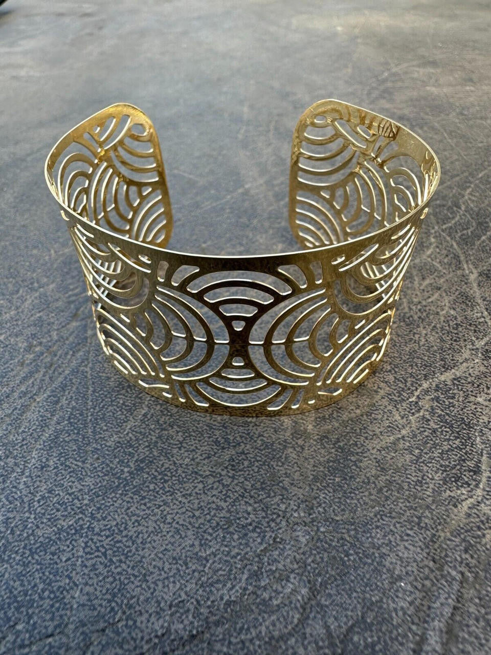 HarlemBling Italy Plain Solid 14k Gold Plated Real 925 Silver 1.5" Wide Cuff Bangle Bracelet