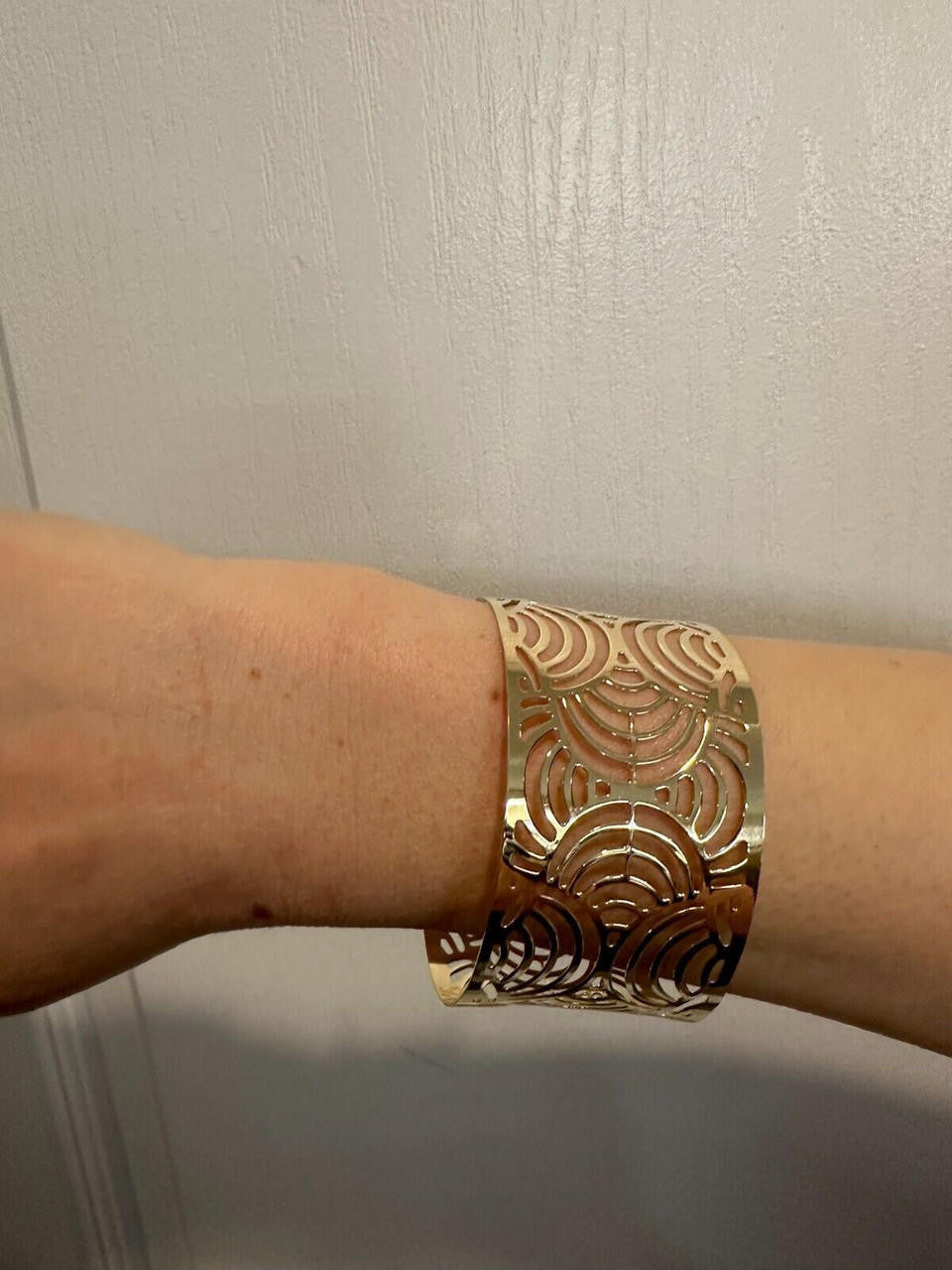 HarlemBling Italy Plain Solid 14k Gold Plated Real 925 Silver 1.5" Wide Cuff Bangle Bracelet