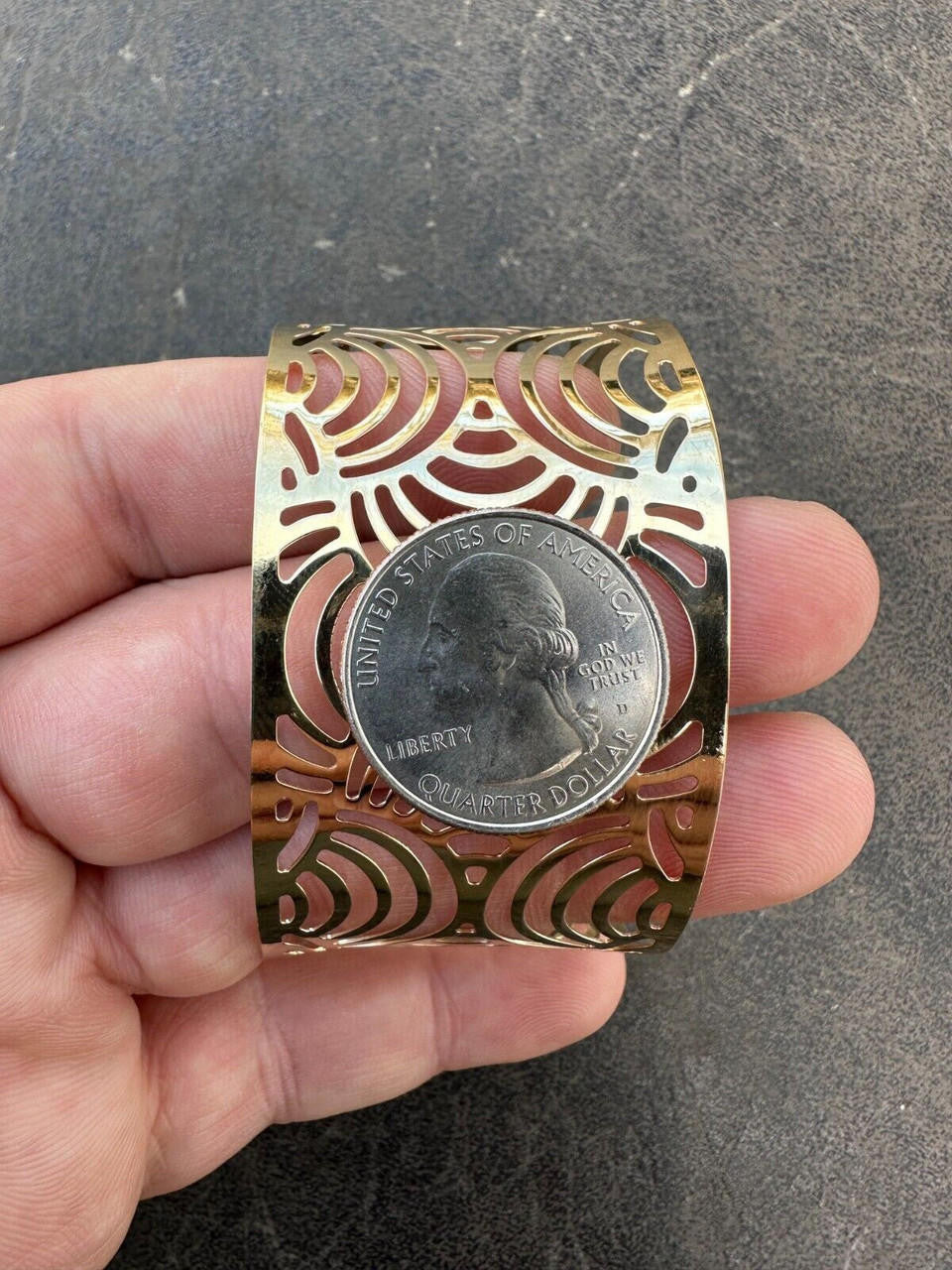 HarlemBling Italy Plain Solid 14k Gold Plated Real 925 Silver 1.5" Wide Cuff Bangle Bracelet