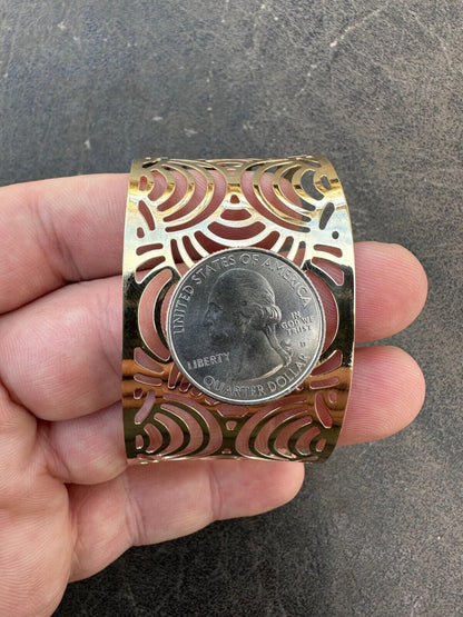 HarlemBling Italy Plain Solid 14k Gold Plated Real 925 Silver 1.5" Wide Cuff Bangle Bracelet