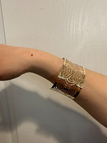 HarlemBling Italy Plain Solid 14k Gold Plated Real 925 Silver 1.5" Wide Cuff Bangle Bracelet