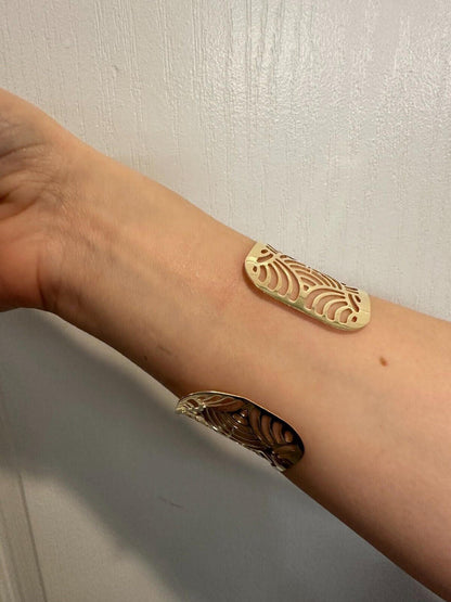 HarlemBling Italy Plain Solid 14k Gold Plated Real 925 Silver 1.5" Wide Cuff Bangle Bracelet