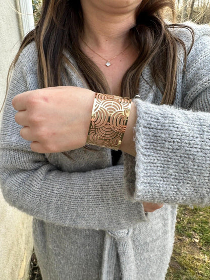 HarlemBling Italy Plain Solid 14k Gold Plated Real 925 Silver 1.5" Wide Cuff Bangle Bracelet