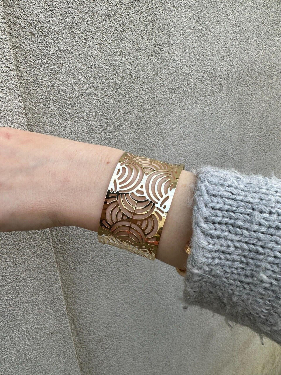 HarlemBling Italy Plain Solid 14k Gold Plated Real 925 Silver 1.5" Wide Cuff Bangle Bracelet