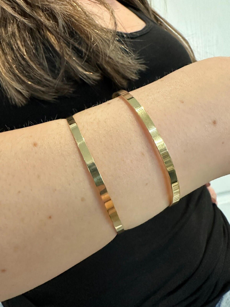 HarlemBling Italy Real 14k Gold Plated 925 Sterling Silver Plain 1.5" Cuff Bangle Bracelet