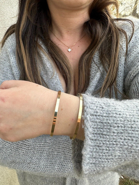 HarlemBling Italy Real 14k Gold Plated 925 Sterling Silver Plain 1.5" Cuff Bangle Bracelet