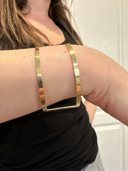 HarlemBling Italy Real 14k Gold Plated 925 Sterling Silver Plain 1.5" Cuff Bangle Bracelet