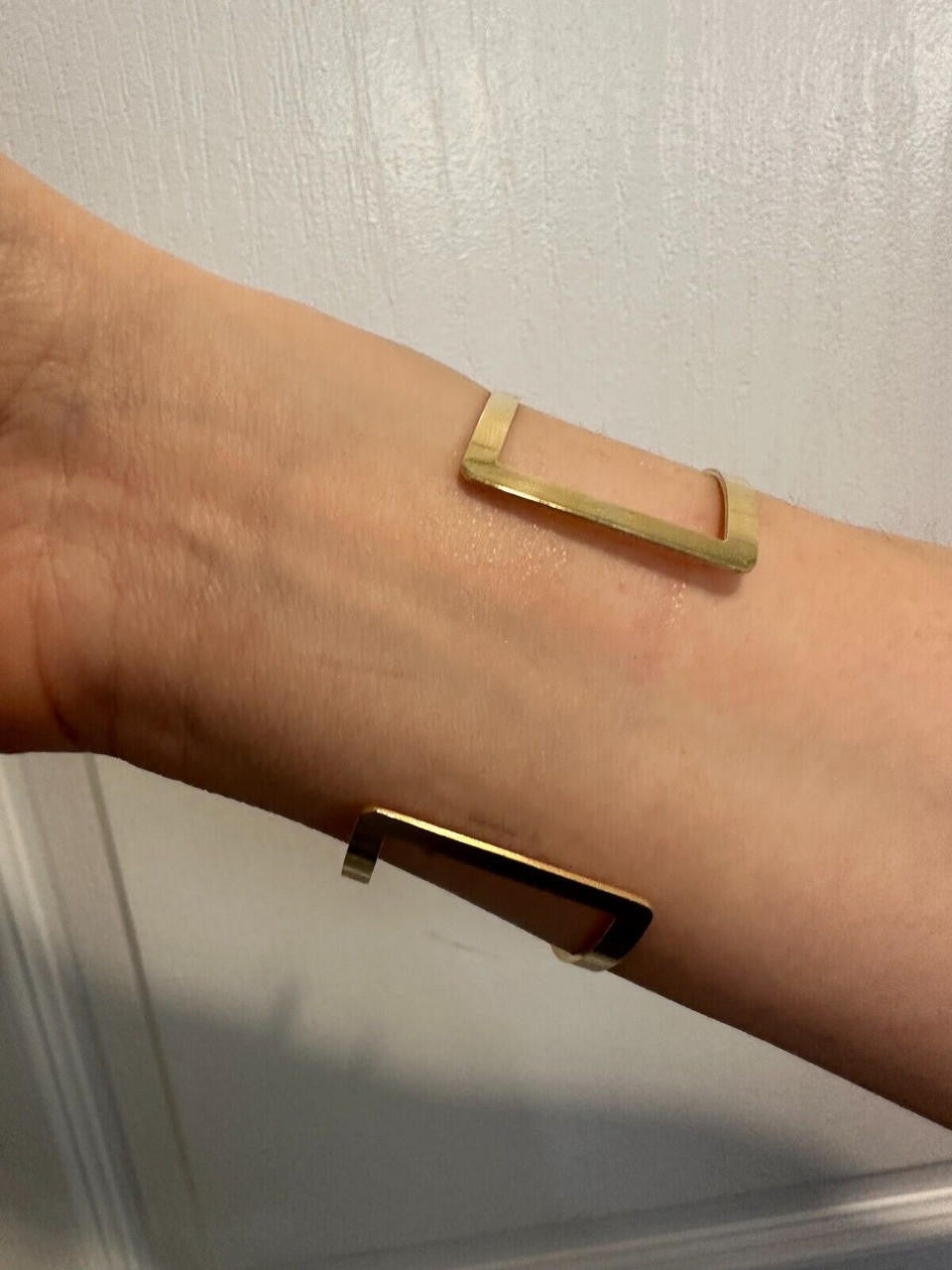 HarlemBling Italy Real 14k Gold Plated 925 Sterling Silver Plain 1.5" Cuff Bangle Bracelet