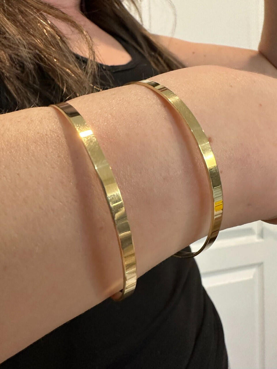 HarlemBling Italy Real 14k Gold Plated 925 Sterling Silver Plain 1.5" Cuff Bangle Bracelet