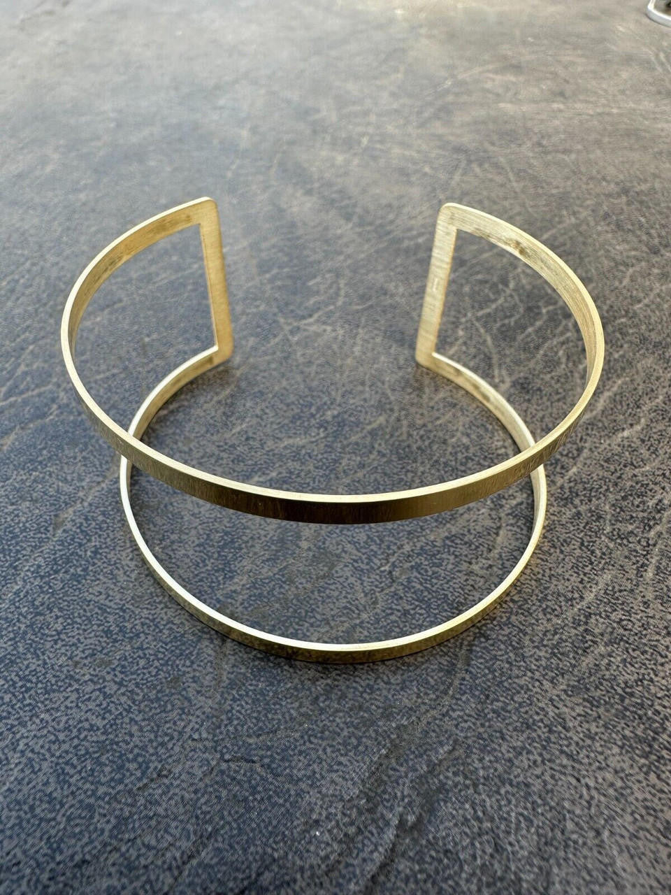 HarlemBling Italy Real 14k Gold Plated 925 Sterling Silver Plain 1.5" Cuff Bangle Bracelet