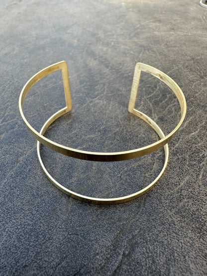 HarlemBling Italy Real 14k Gold Plated 925 Sterling Silver Plain 1.5" Cuff Bangle Bracelet