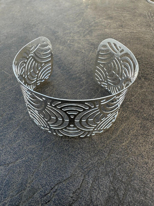 HarlemBling Italy Real Solid 925 Sterling Silver 1.5" BIG Designer Cuff Bangle Bracelet 6-8"