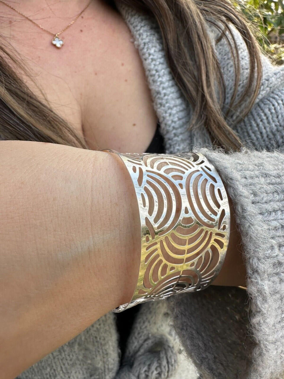 HarlemBling Italy Real Solid 925 Sterling Silver 1.5" BIG Designer Cuff Bangle Bracelet 6-8"