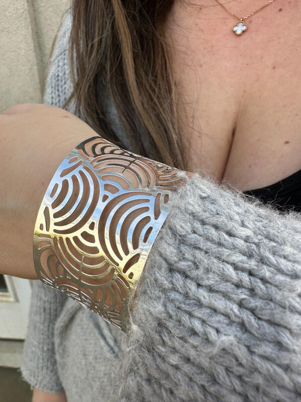 HarlemBling Italy Real Solid 925 Sterling Silver 1.5" BIG Designer Cuff Bangle Bracelet 6-8"