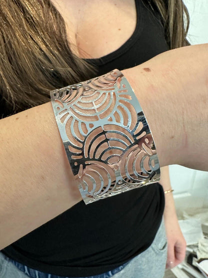 HarlemBling Italy Real Solid 925 Sterling Silver 1.5" BIG Designer Cuff Bangle Bracelet 6-8"