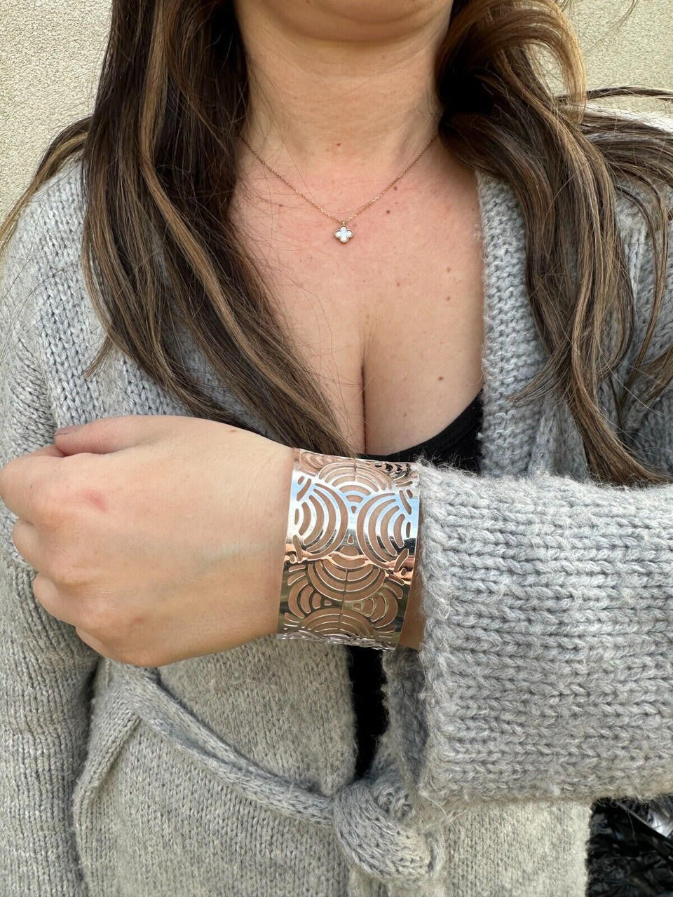 HarlemBling Italy Real Solid 925 Sterling Silver 1.5" BIG Designer Cuff Bangle Bracelet 6-8"