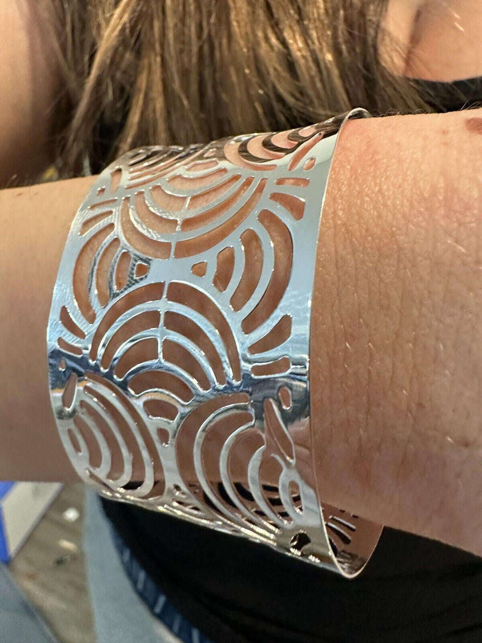 HarlemBling Italy Real Solid 925 Sterling Silver 1.5" BIG Designer Cuff Bangle Bracelet 6-8"