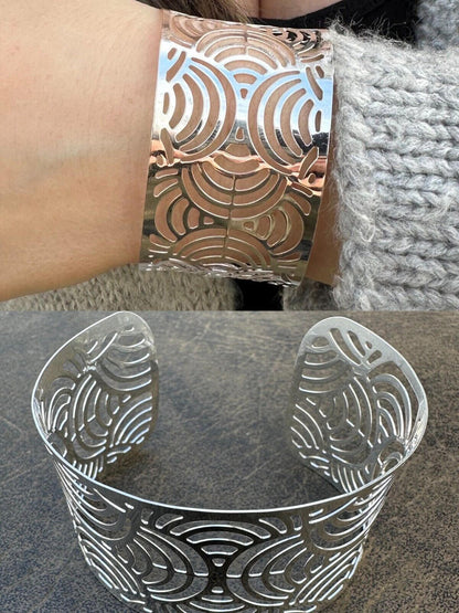 HarlemBling Italy Real Solid 925 Sterling Silver 1.5" BIG Designer Cuff Bangle Bracelet 6-8"