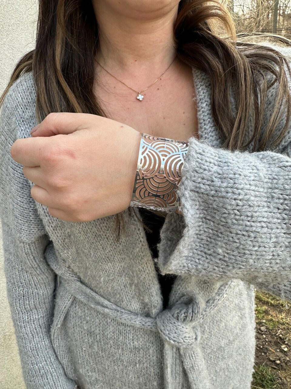 HarlemBling Italy Real Solid 925 Sterling Silver 1.5" BIG Designer Cuff Bangle Bracelet 6-8"