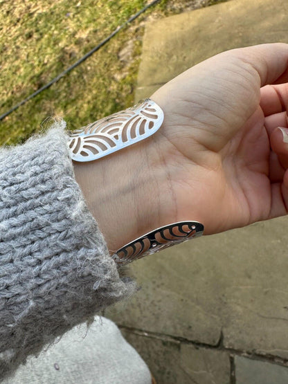 HarlemBling Italy Real Solid 925 Sterling Silver 1.5" BIG Designer Cuff Bangle Bracelet 6-8"