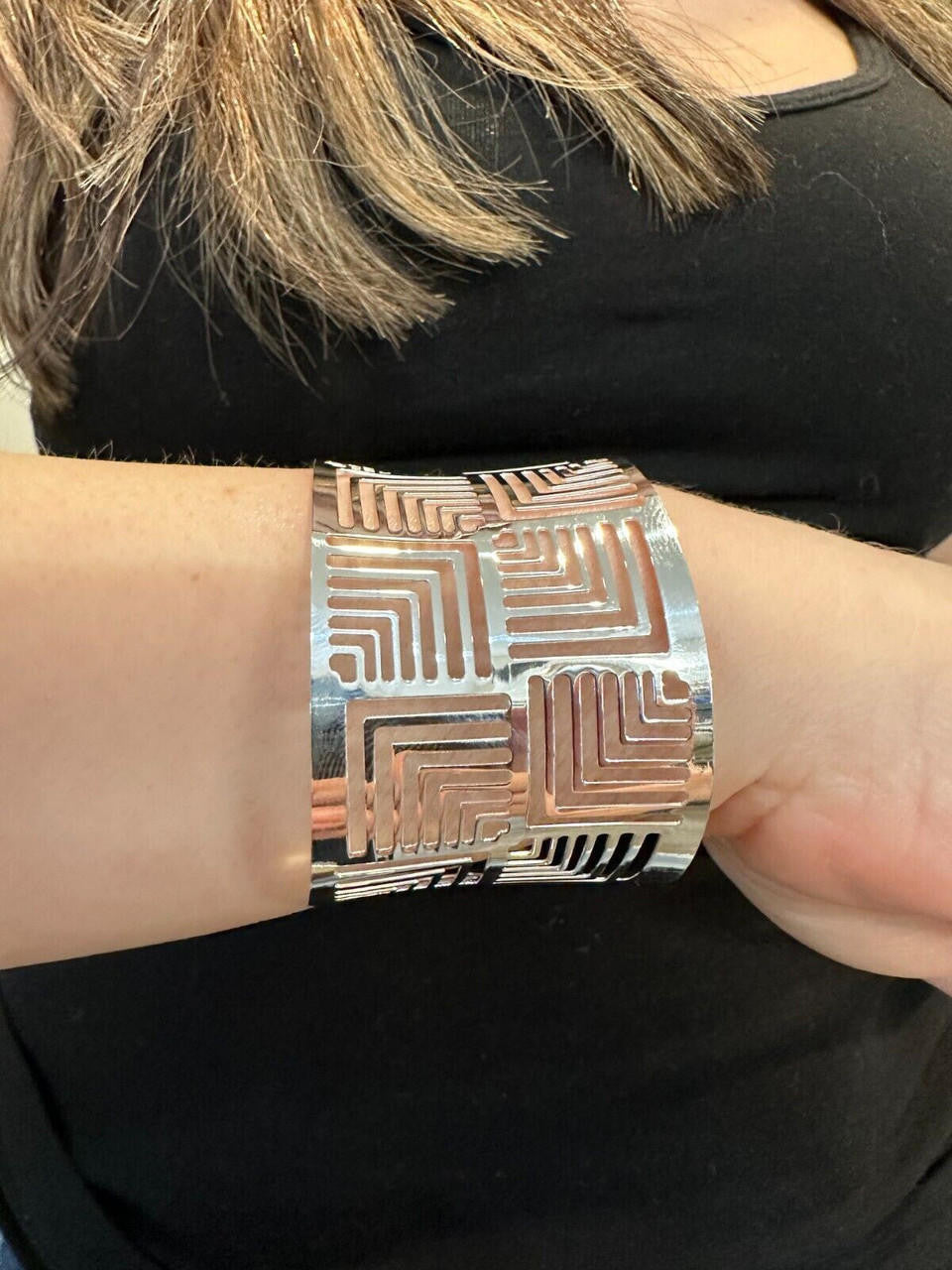 HarlemBling Italy Solid 925 Sterling Silver 1.5" BIG Wide Designer Cuff Bangle Bracelet 6-8"