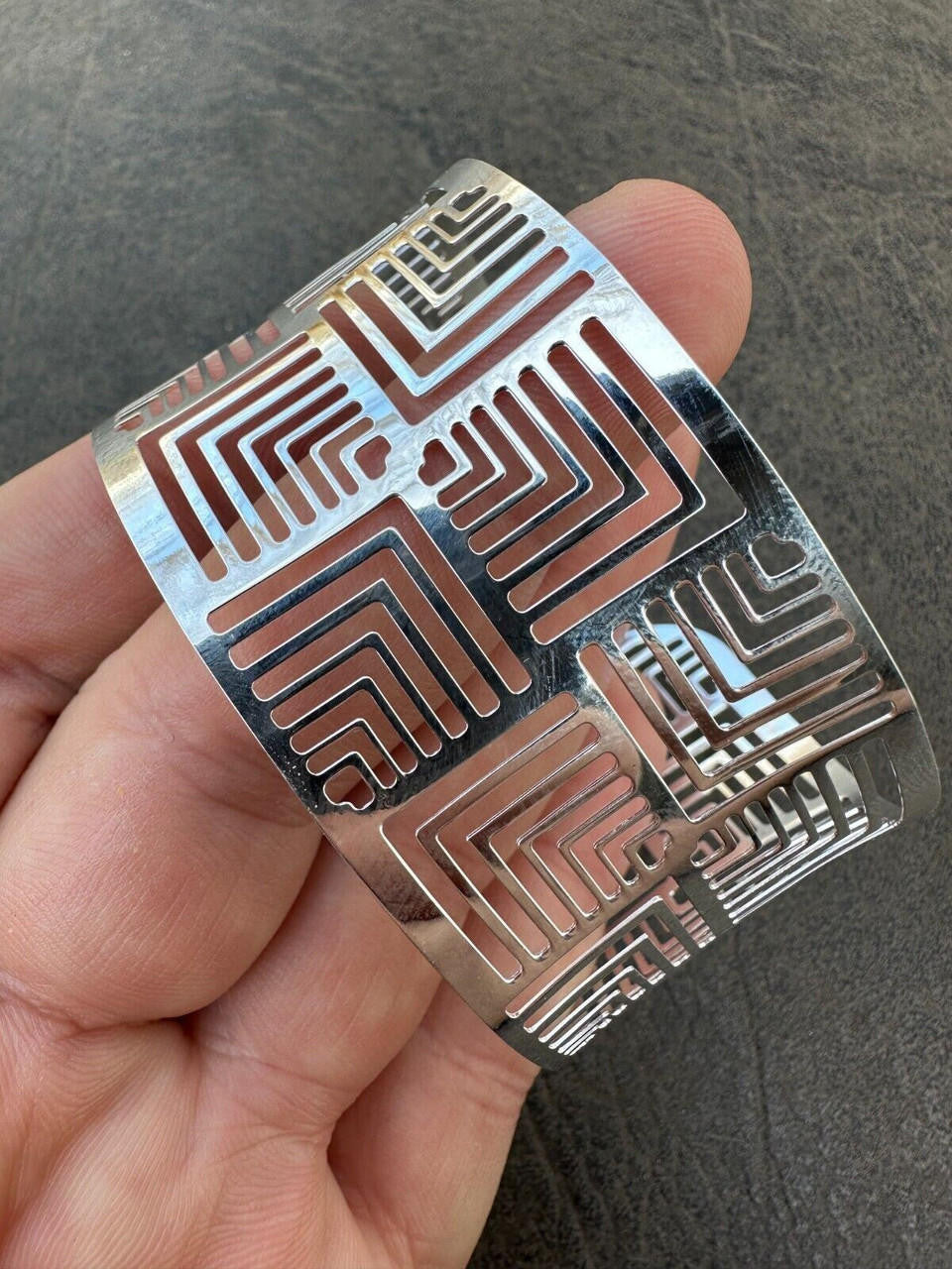 HarlemBling Italy Solid 925 Sterling Silver 1.5" BIG Wide Designer Cuff Bangle Bracelet 6-8"