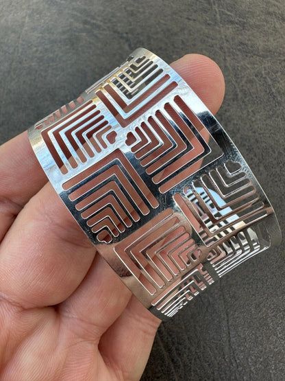 HarlemBling Italy Solid 925 Sterling Silver 1.5" BIG Wide Designer Cuff Bangle Bracelet 6-8"