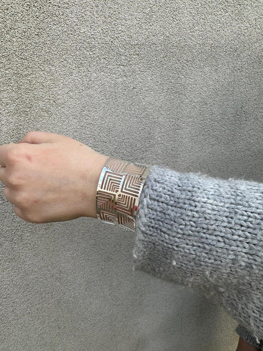 HarlemBling Italy Solid 925 Sterling Silver 1.5" BIG Wide Designer Cuff Bangle Bracelet 6-8"