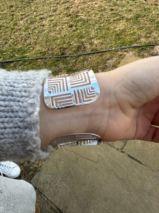 HarlemBling Italy Solid 925 Sterling Silver 1.5" BIG Wide Designer Cuff Bangle Bracelet 6-8"