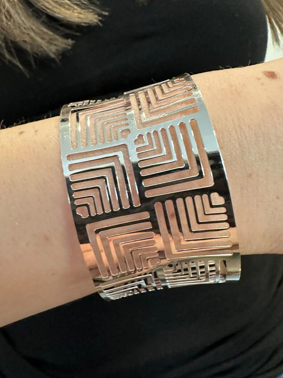 HarlemBling Italy Solid 925 Sterling Silver 1.5" BIG Wide Designer Cuff Bangle Bracelet 6-8"