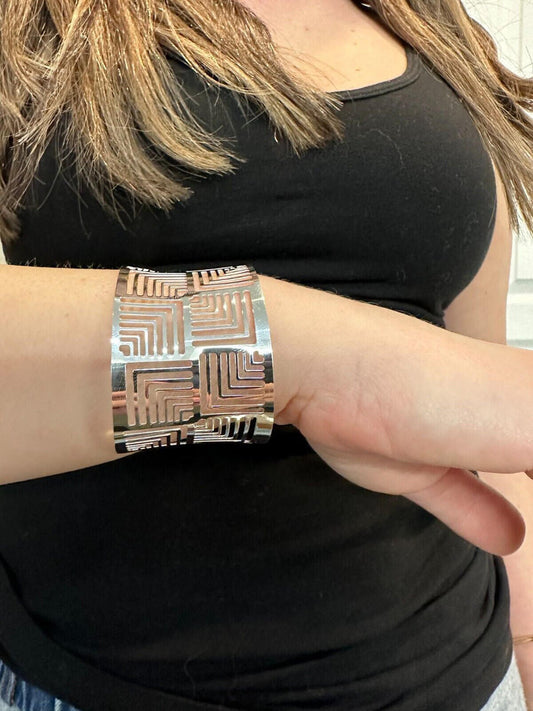 HarlemBling Italy Solid 925 Sterling Silver 1.5" BIG Wide Designer Cuff Bangle Bracelet 6-8"