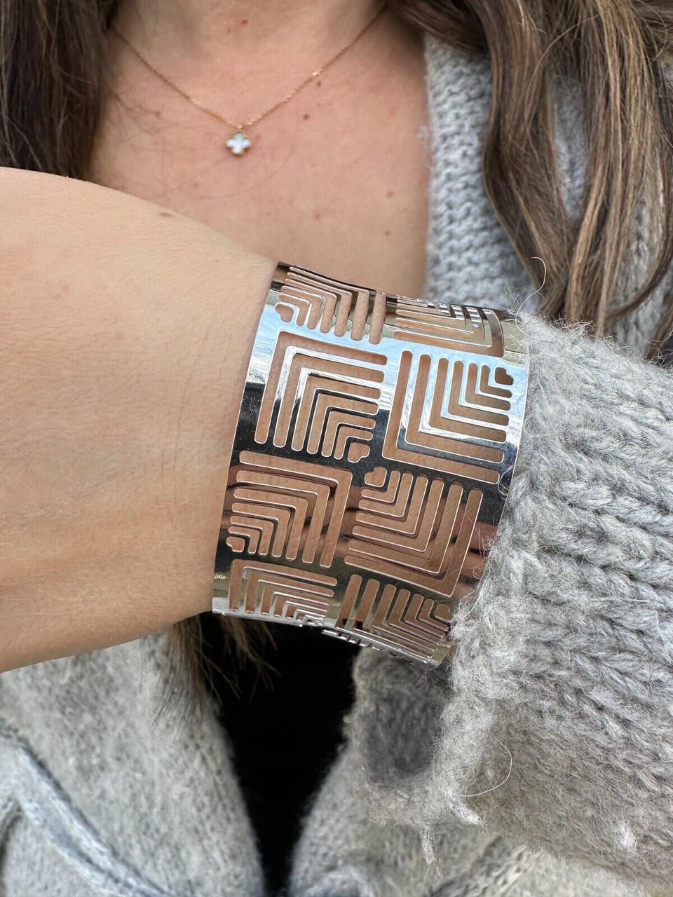 HarlemBling Italy Solid 925 Sterling Silver 1.5" BIG Wide Designer Cuff Bangle Bracelet 6-8"