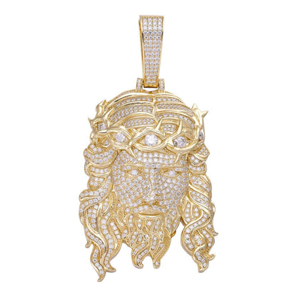 HarlemBling Jesus Bust Down Pendant - 14k Gold Vermeil 925 Silver - CZ Stones - 2 Sizes 2.25"-3"