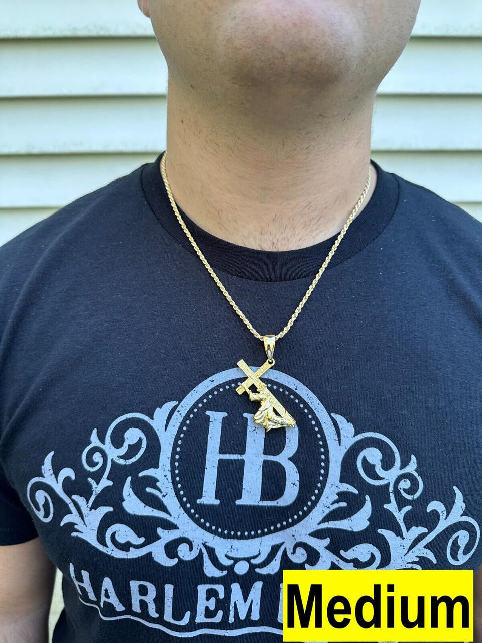 HarlemBling Jesus Carrying Cross Pendant Plain Necklace 14k Gold Vermeil 925 Silver - 3 Size