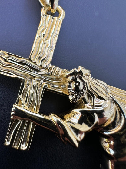 HarlemBling Jesus Carrying Cross Pendant Plain Necklace 14k Gold Vermeil 925 Silver - 3 Size