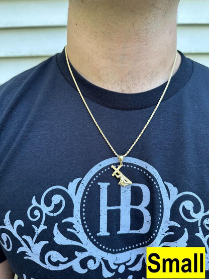 HarlemBling Jesus Carrying Cross Pendant Plain Necklace 14k Gold Vermeil 925 Silver - 3 Size