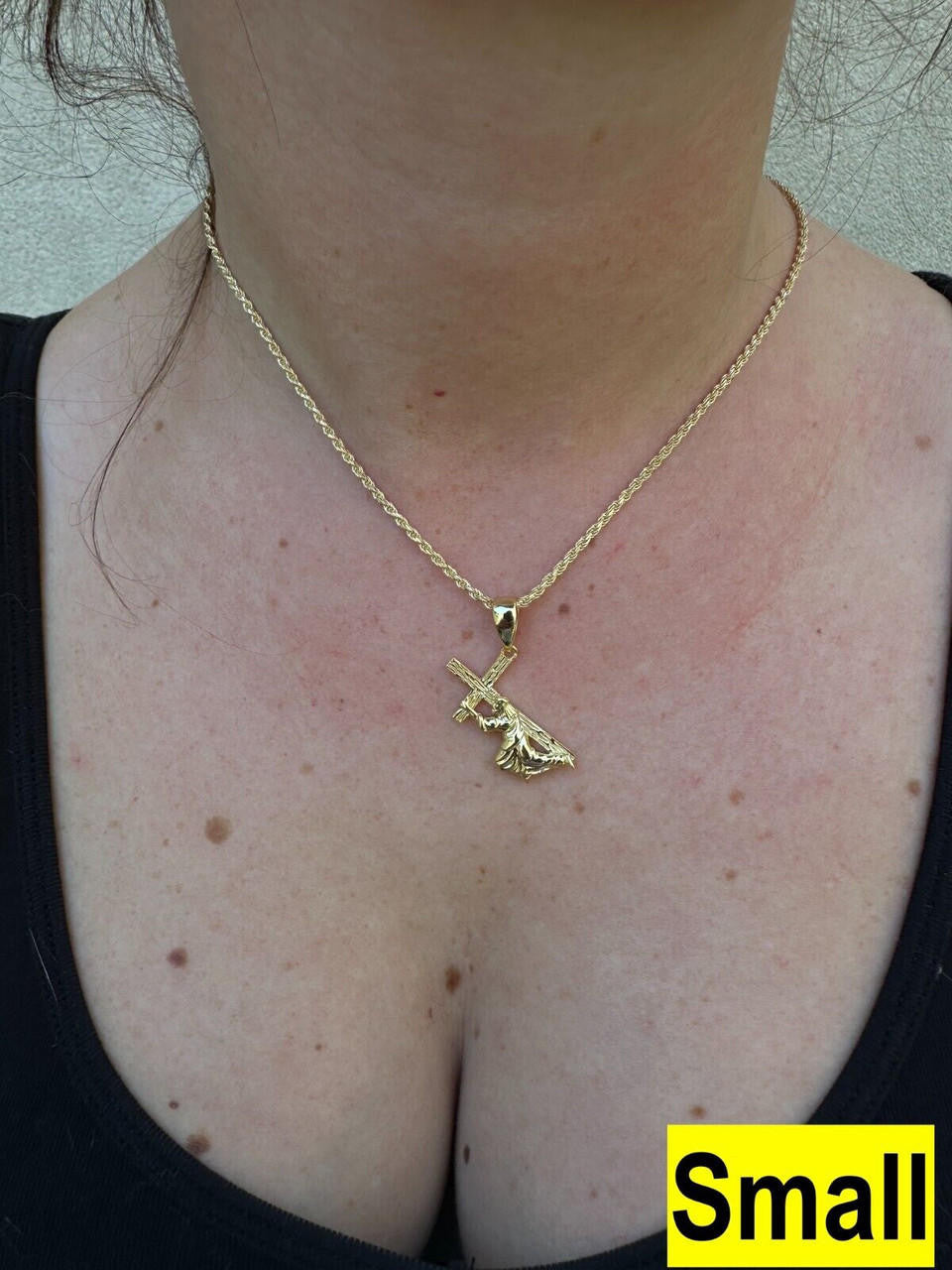 HarlemBling Jesus Carrying Cross Pendant Plain Necklace 14k Gold Vermeil 925 Silver - 3 Size