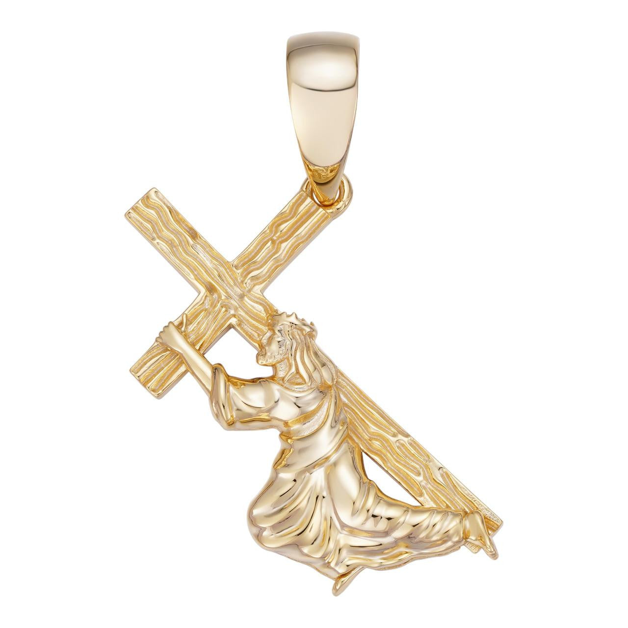 HarlemBling Jesus Carrying Cross Plain Pendant - 14k Gold Vermeil 925 Silver - 3 Sizes 1"-3"