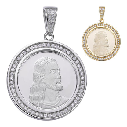 HarlemBling Jesus Last Supper Reversible Coin Medallion Pendant - 14k Gold Vermeil Or 925 Silver - CZ Stones - Small 1.25"