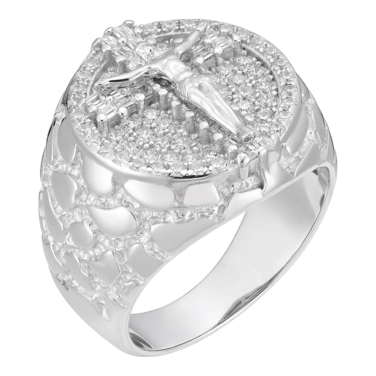 HarlemBling Jesus On Cross Nugget Ring - 925 Silver - CZ Stones