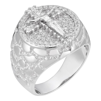 HarlemBling Jesus On Cross Nugget Ring - 925 Silver - CZ Stones